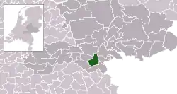 Highlighted position of Nijmegen in a municipal map of Gelderland