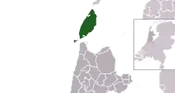 Highlighted position of Texel in a municipal map of North Holland