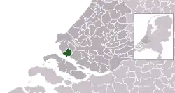 Highlighted position of Hellevoetsluis in a municipal map of South Holland