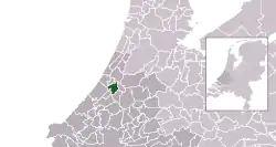 Highlighted position of Leiden in a municipal map of South Holland