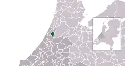 Highlighted position of Lisse in a municipal map of South Holland
