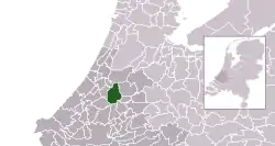 Highlighted position of the former municipality of Rijnwoude in a municipal map of South Holland