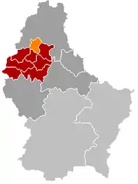 Map of Luxembourg with Eschweiler highlighted in orange, and the canton in dark red