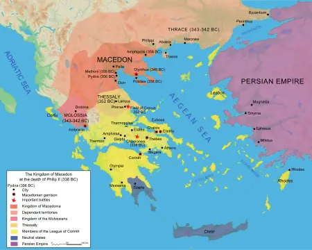 Map of the territory of Philip II of Macedon.