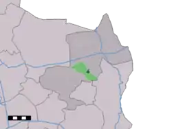 The village centre (dark green) and the statistical district (light green) of Rossum in the municipality of Dinkelland.