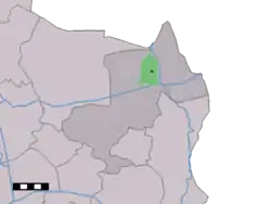 The town centre (dark green) and the statistical district (light green) of Tilligte in the municipality of Dinkelland.