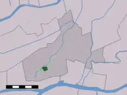 The town centre (dark green) and the statistical district (light green) of Giessenburg in the municipality of Giessenlanden.