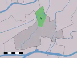 The town centre (dark green) and the statistical district (light green) of Noordeloos in the municipality of Giessenlanden.