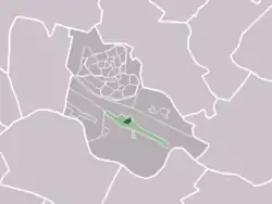 The village center (dark green) and the statistical district (light green) of Schalkwijk in the municipality of Houten.