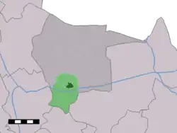 The village centre (dark green) and the statistical district (light green) of Albergen in the municipality of Tubbergen.