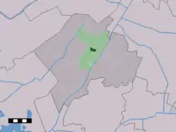 The town centre (dark green) and the statistical district (light green) of Diever in the municipality of Westerveld.