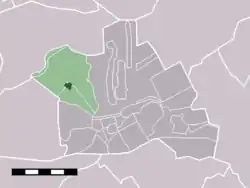 The village (dark green) and statistical district (light green) of Zegveld in the municipality of Woerden.