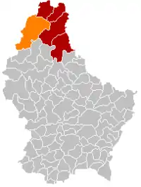 Map of Luxembourg with Wincrange highlighted in orange, and the canton in dark red