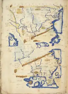 An ancient map of Dacia showing land in tan, mountains in brown, and water in blue