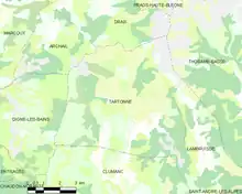 Elementary map showing the boundaries of the town, neighboring municipalities, vegetation zones and roads