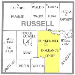 Location of Center Township in Russell County