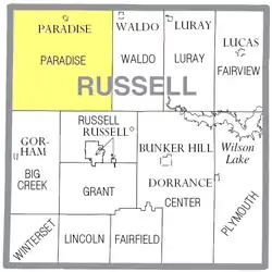 Location of Paradise Township in Russell County
