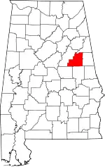 Map of Alabama highlighting Clay County