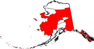 Map of Alaska highlighting Unorganized Borough