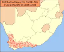 Map of South Africa showing highlighted range in the southwest