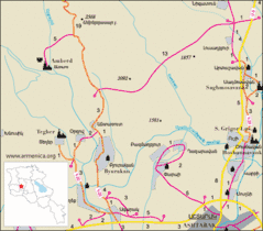 Road map of Byurakan and surrounding region.