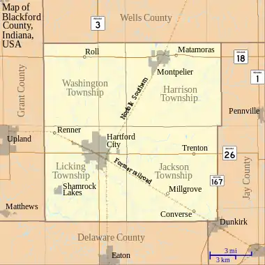 Roll is located in Blackford County, Indiana