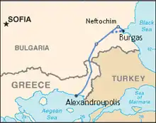 Location of Burgas–Alexandroupoli pipeline