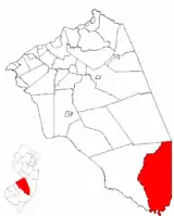 Location of Bass River Township in Burlington County highlighted in red (right). Inset map: Location of Burlington County in New Jersey highlighted in red (left).