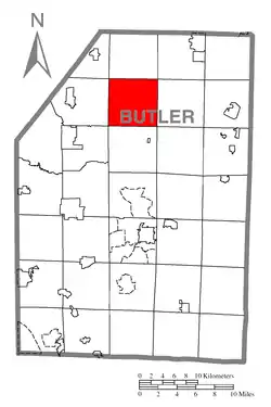 Map of Butler County, Pennsylvania, highlighting Cherry Township