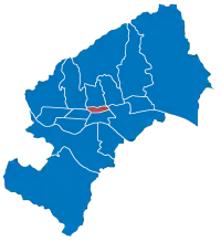 Location of Donji Grad within Zagreb, shown in red.