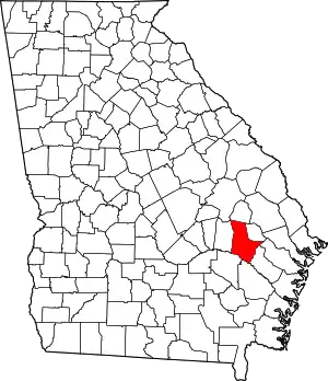 State map highlighting Tattnall County