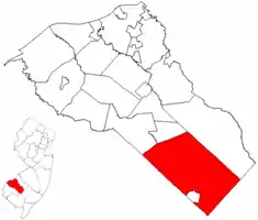 Location of Franklin Township in Gloucester County highlighted in red (right). Inset map: Location of Gloucester County in New Jersey highlighted in red (left).