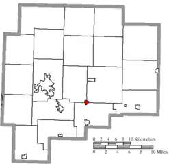 Location of Lore City in Guernsey County