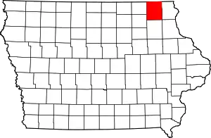 Map of Iowa highlighting Winneshiek County