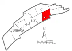 Map of Juniata County, Pennsylvania highlighting Delaware Township