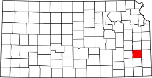 Map of Kansas highlighting Allen County