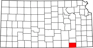 Map of Kansas highlighting Chautauqua County