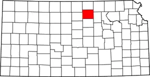 Map of Kansas highlighting Cloud County