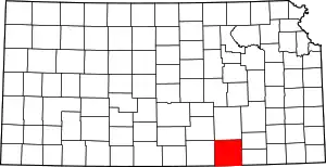 Map of Kansas highlighting Cowley County