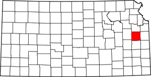 Map of Kansas highlighting Franklin County