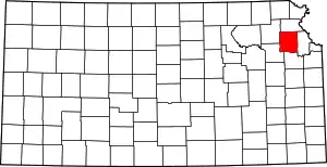 Map of Kansas highlighting Jefferson County