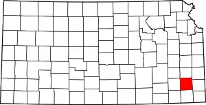 Map of Kansas highlighting Neosho County