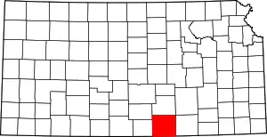 Map of Kansas highlighting Sumner County