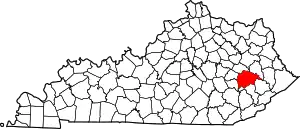 State map highlighting Breathitt County