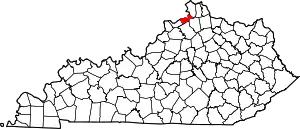 Map of Kentucky highlighting Gallatin County