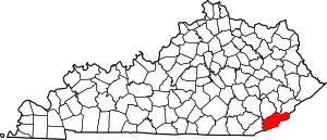 State map highlighting Harlan County