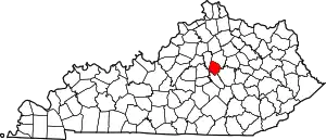 State map highlighting Jessamine County