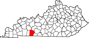 Map of Kentucky highlighting Logan County