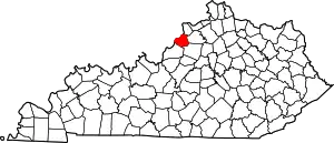 Map of Kentucky highlighting Oldham County