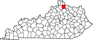 Map of Kentucky highlighting Pendleton County